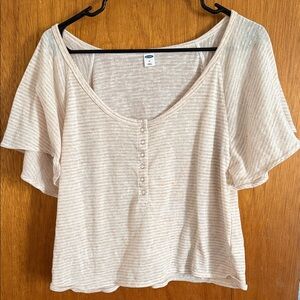 Old Navy Beige Striped Short Sleeve Top